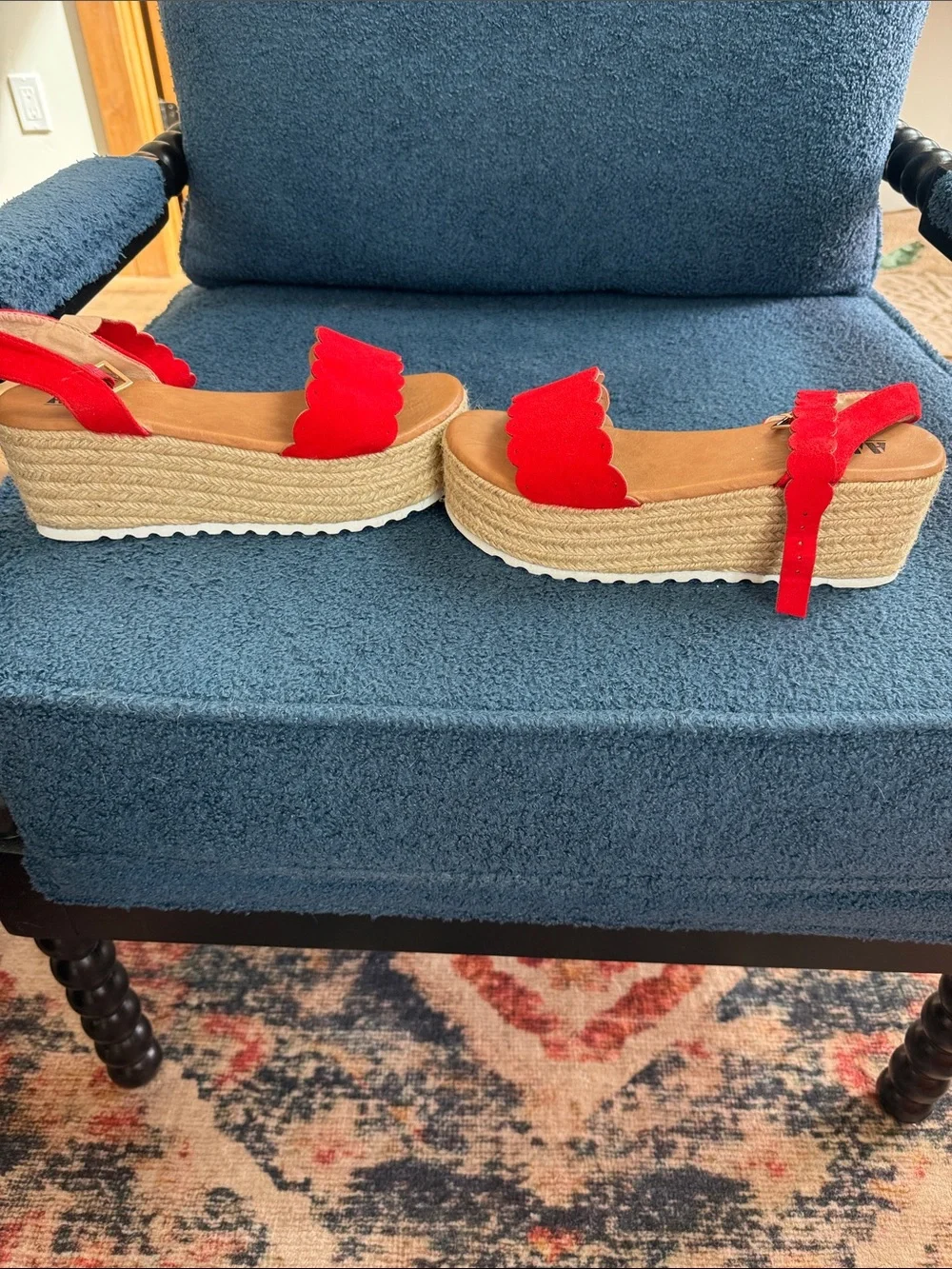 Women’s Red Scallop Espadrille Platform Sandals